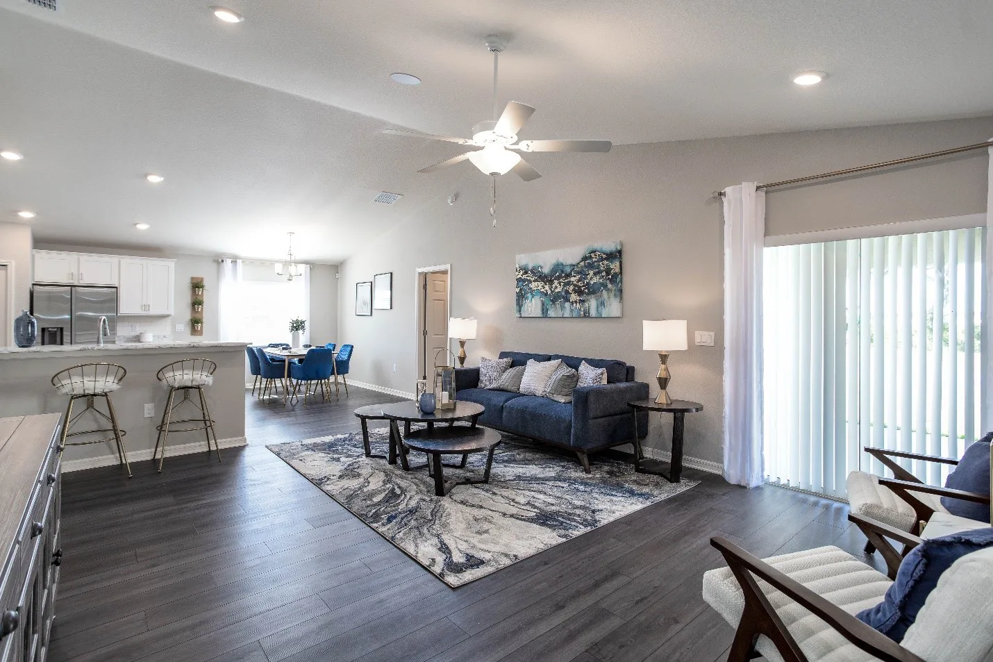 Orchid kitchen and living area